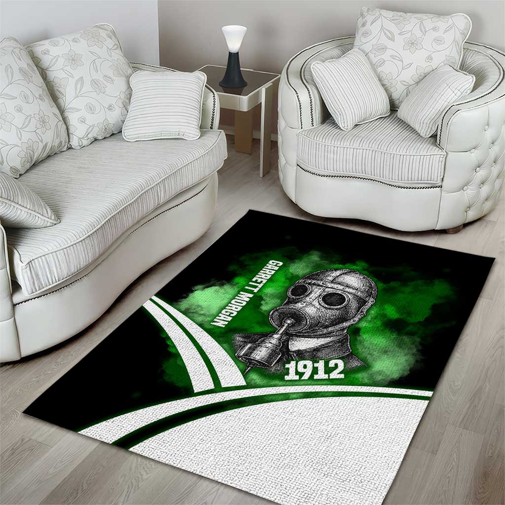 Garrett Morgan Area Rug with Gas Mask Invention Illustration, Inventing to Save Lives Quote - Wonder Print Shop