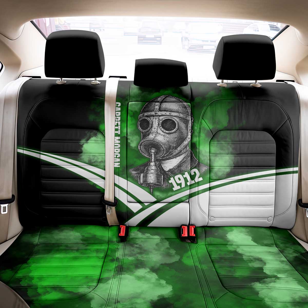 Garrett Morgan Back Car Seat Cover with Gas Mask Invention Illustration, Inventing to Save Lives Quote - Wonder Print Shop