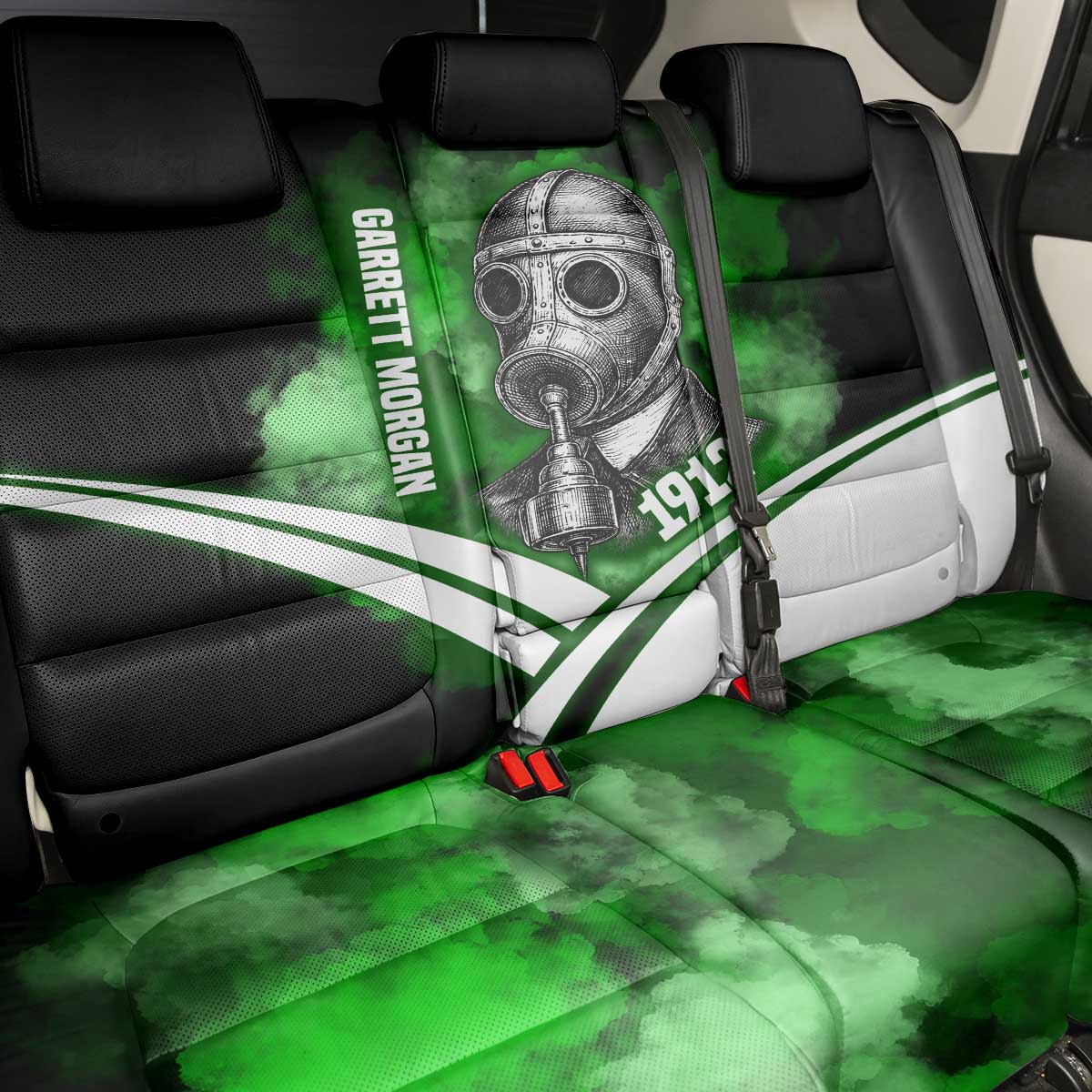 Garrett Morgan Back Car Seat Cover with Gas Mask Invention Illustration, Inventing to Save Lives Quote - Wonder Print Shop