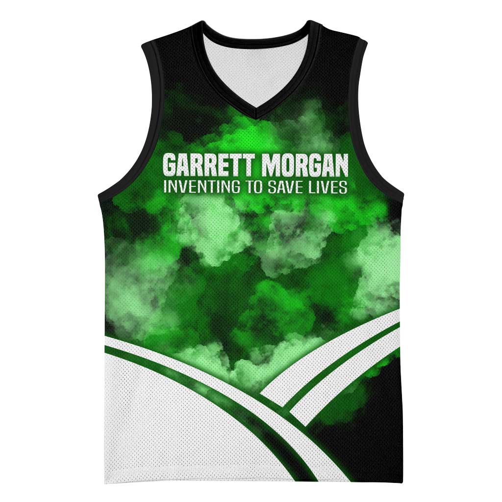 Garrett Morgan Basketball Jersey with Gas Mask Invention Illustration, Inventing to Save Lives Quote - Wonder Print Shop