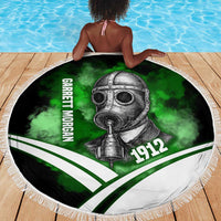 Garrett Morgan Beach Blanket with Gas Mask Invention Illustration, Inventing to Save Lives Quote - Wonder Print Shop