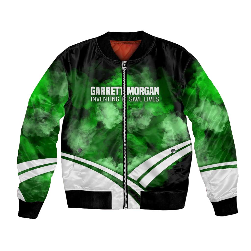 Garrett Morgan Bomber Jacket with Gas Mask Invention Illustration, Inventing to Save Lives Quote - Wonder Print Shop