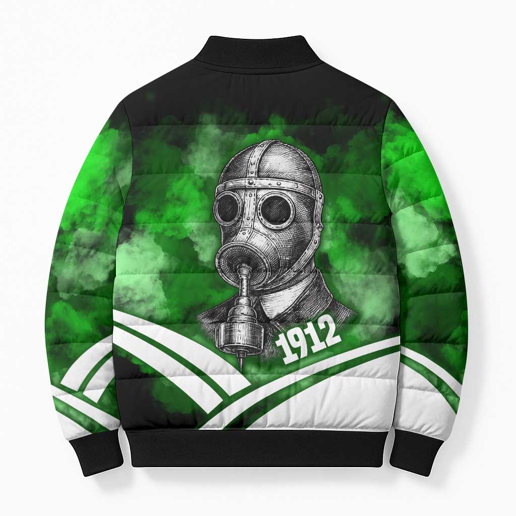Garrett Morgan Bomber Puffer Jacket with Gas Mask Invention Illustration, Inventing to Save Lives Quote - Wonder Print Shop