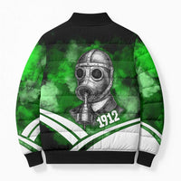 Garrett Morgan Bomber Puffer Jacket with Gas Mask Invention Illustration, Inventing to Save Lives Quote - Wonder Print Shop