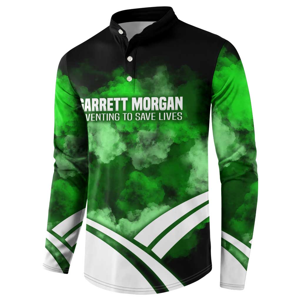 Garrett Morgan Button Sweatshirt with Gas Mask Invention Illustration, Inventing to Save Lives Quote