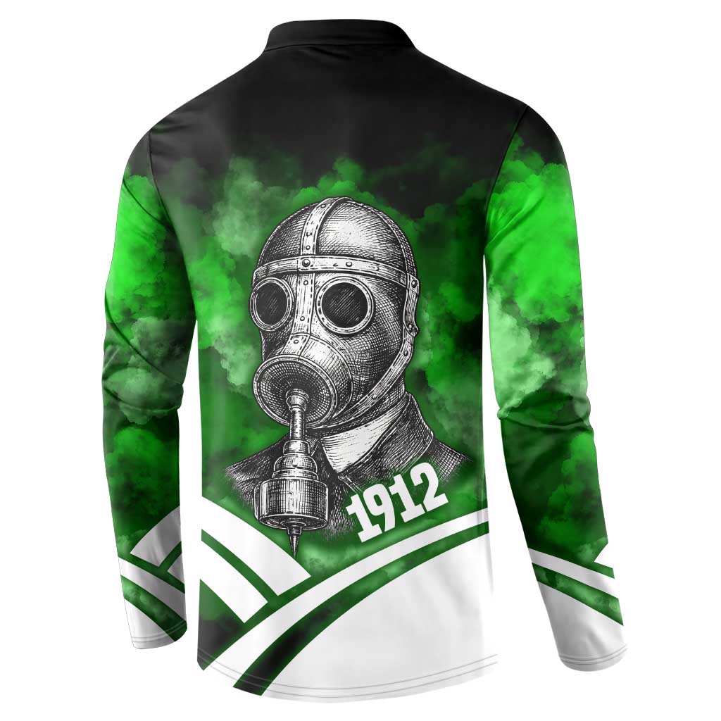 Garrett Morgan Button Sweatshirt with Gas Mask Invention Illustration, Inventing to Save Lives Quote