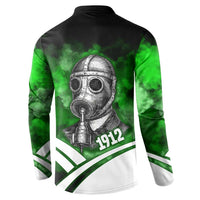Garrett Morgan Button Sweatshirt with Gas Mask Invention Illustration, Inventing to Save Lives Quote