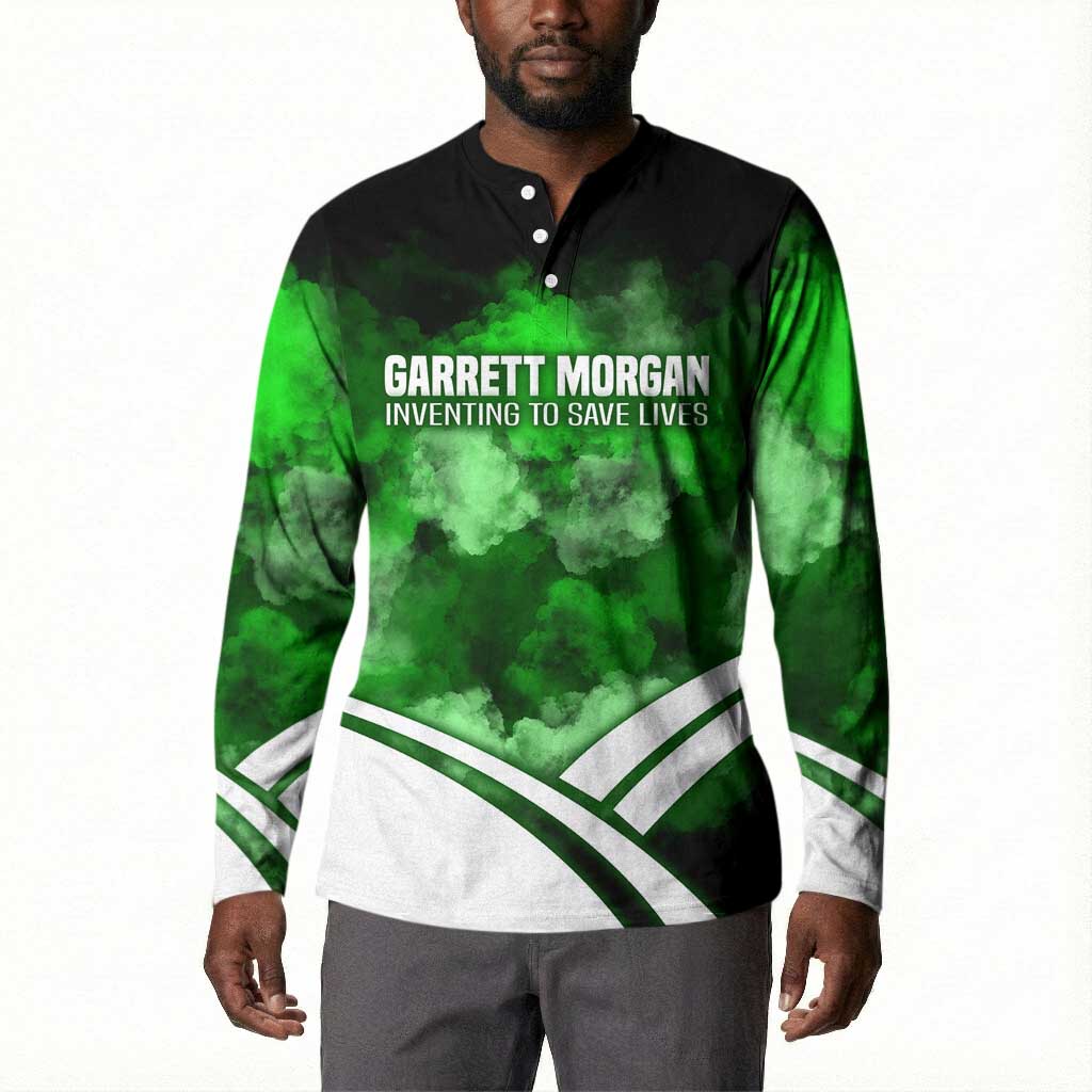 Garrett Morgan Button Sweatshirt with Gas Mask Invention Illustration, Inventing to Save Lives Quote