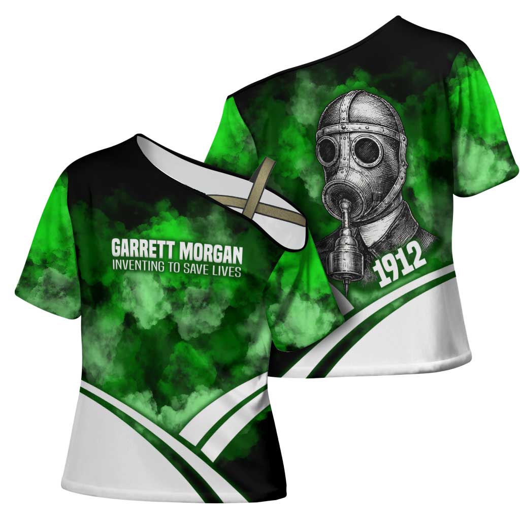 Garrett Morgan Cross Shoulder Shirt with Gas Mask Invention Illustration, Inventing to Save Lives Quote - Wonder Print Shop