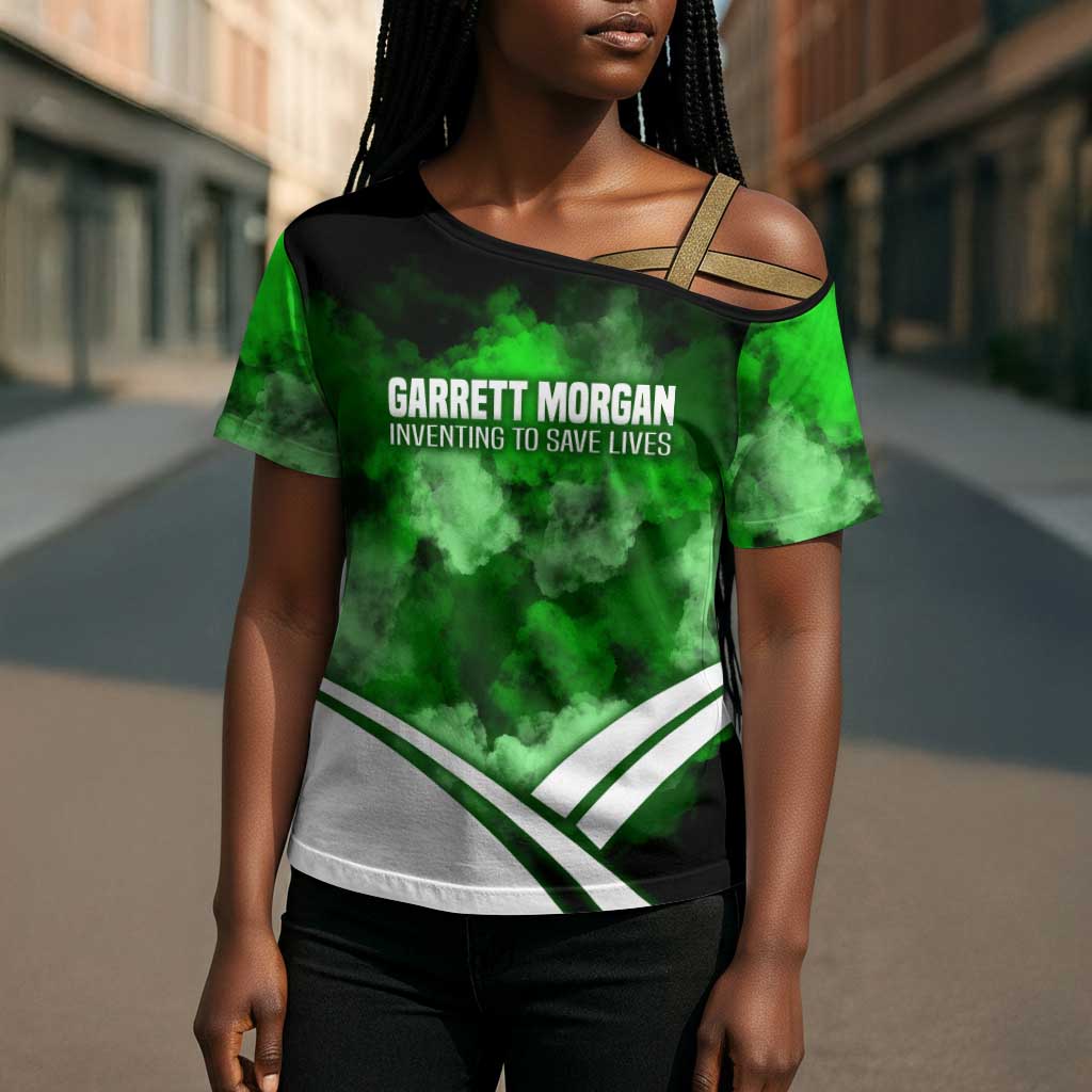 Garrett Morgan Cross Shoulder Shirt with Gas Mask Invention Illustration, Inventing to Save Lives Quote - Wonder Print Shop