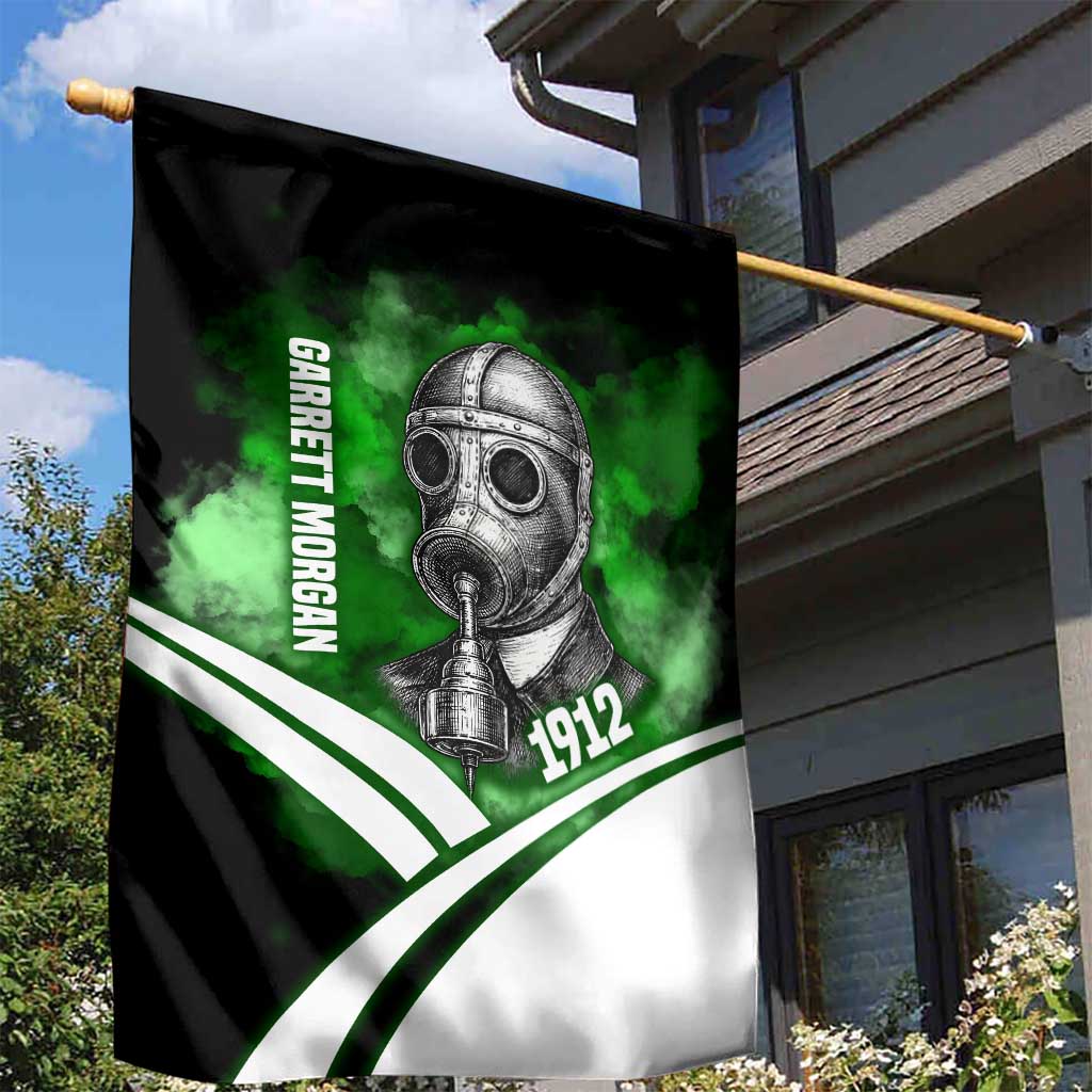 Garrett Morgan Garden Flag with Gas Mask Invention Illustration, Inventing to Save Lives Quote - Wonder Print Shop