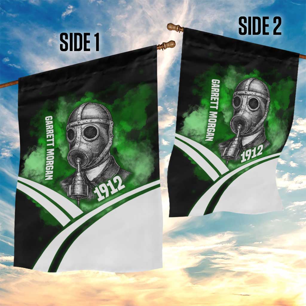 Garrett Morgan Garden Flag with Gas Mask Invention Illustration, Inventing to Save Lives Quote - Wonder Print Shop
