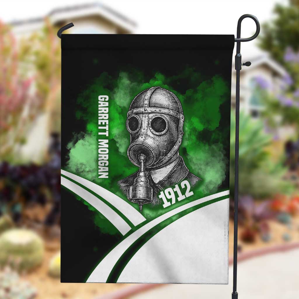 Garrett Morgan Garden Flag with Gas Mask Invention Illustration, Inventing to Save Lives Quote - Wonder Print Shop