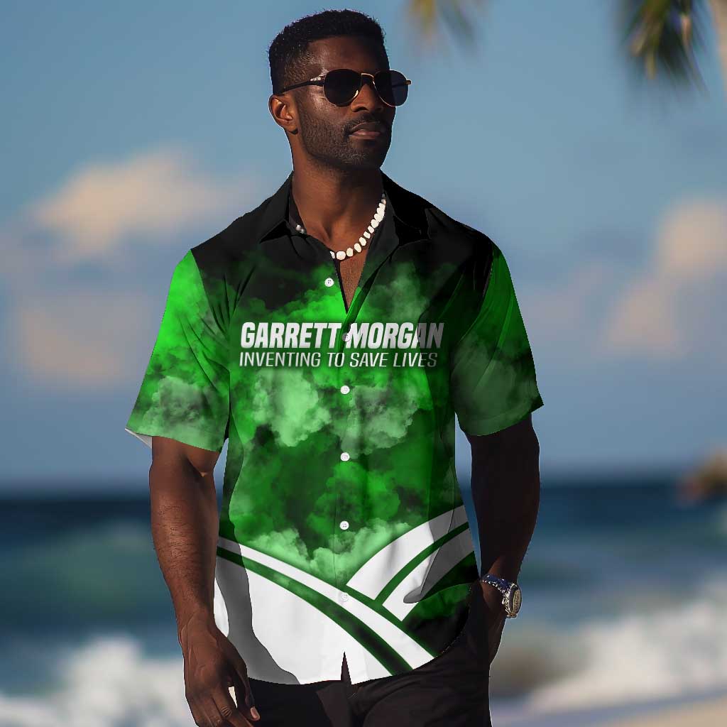 Garrett Morgan Hawaiian Shirt with Gas Mask Invention Illustration, Inventing to Save Lives Quote - Wonder Print Shop