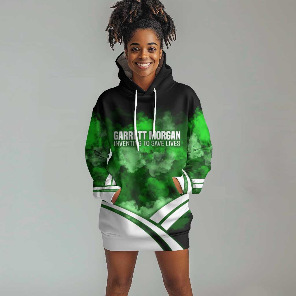 Garrett Morgan Hoodie Dress with Gas Mask Invention Illustration, Inventing to Save Lives Quote - Wonder Print Shop