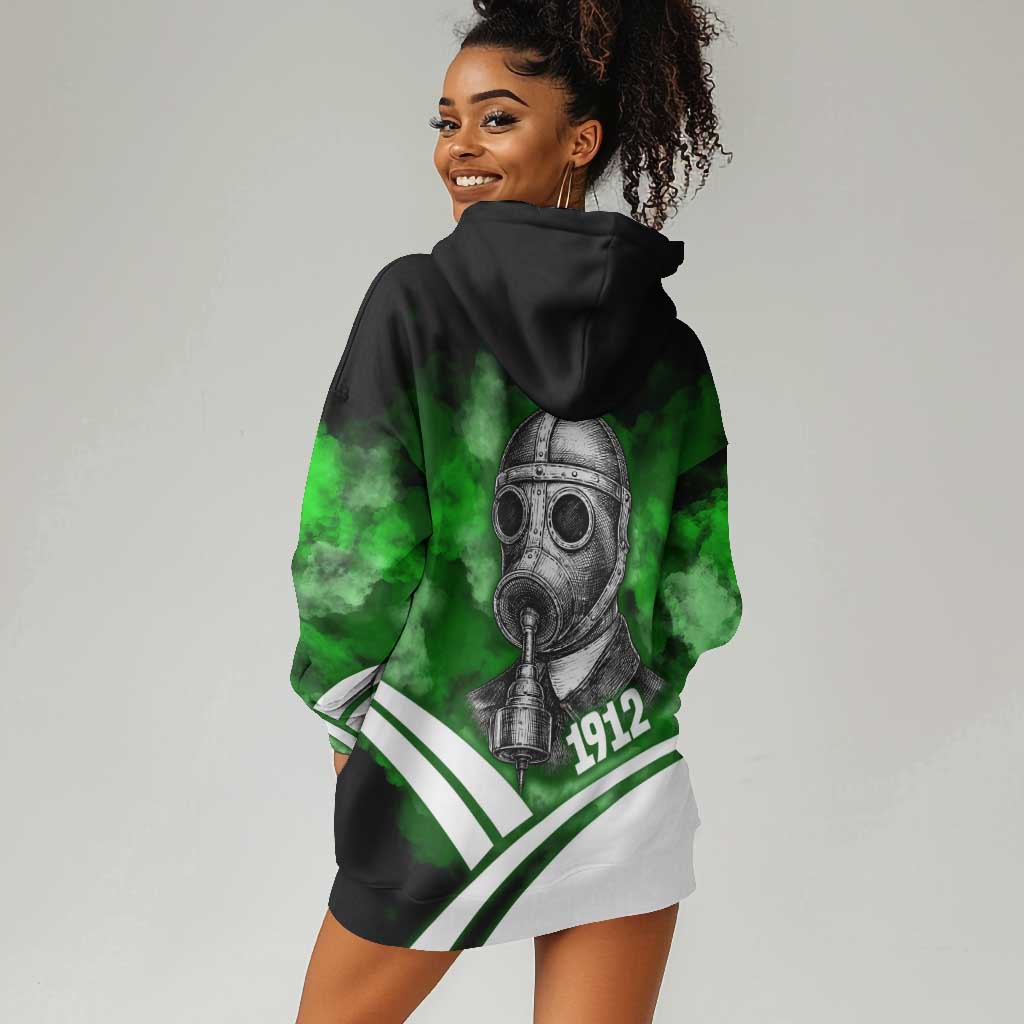 Garrett Morgan Hoodie Dress with Gas Mask Invention Illustration, Inventing to Save Lives Quote - Wonder Print Shop