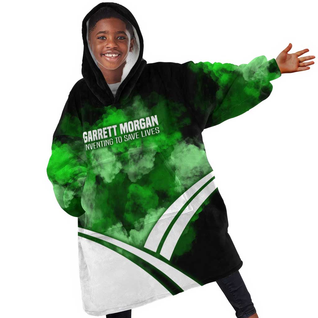 Garrett Morgan Kid Wearable Blanket Hoodie with Gas Mask Invention Illustration, Inventing to Save Lives Quote - Wonder Print Shop