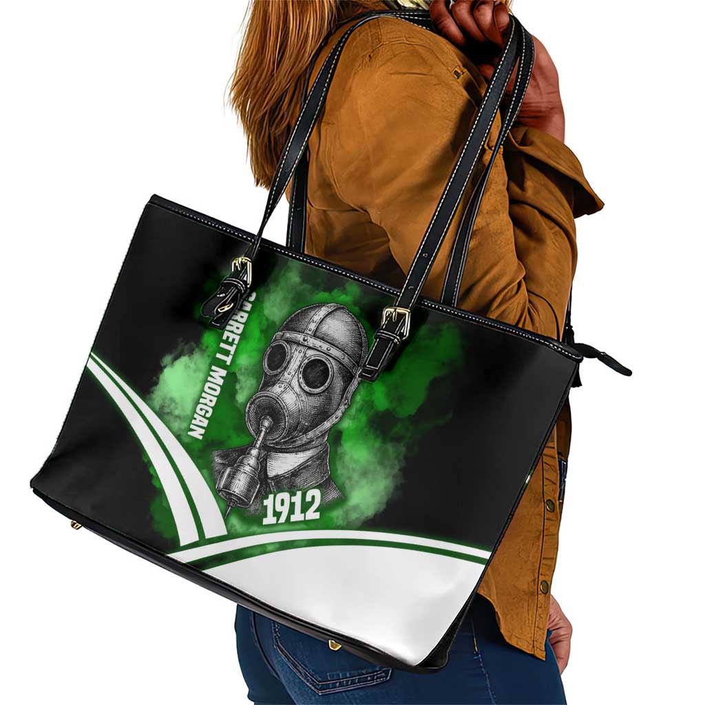 Garrett Morgan Leather Tote Bag with Gas Mask Invention Illustration, Inventing to Save Lives Quote - Wonder Print Shop