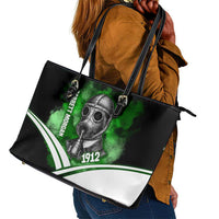 Garrett Morgan Leather Tote Bag with Gas Mask Invention Illustration, Inventing to Save Lives Quote - Wonder Print Shop