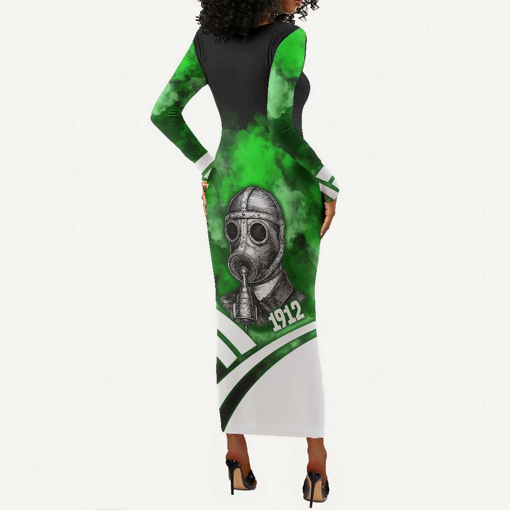 Garrett Morgan Long Sleeve Bodycon Dress with Gas Mask Invention Illustration, Inventing to Save Lives Quote - Wonder Print Shop