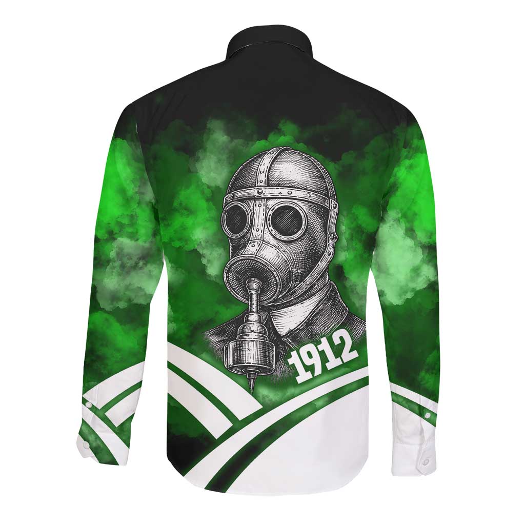 Garrett Morgan Long Sleeve Button Shirt with Gas Mask Invention Illustration, Inventing to Save Lives Quote - Wonder Print Shop