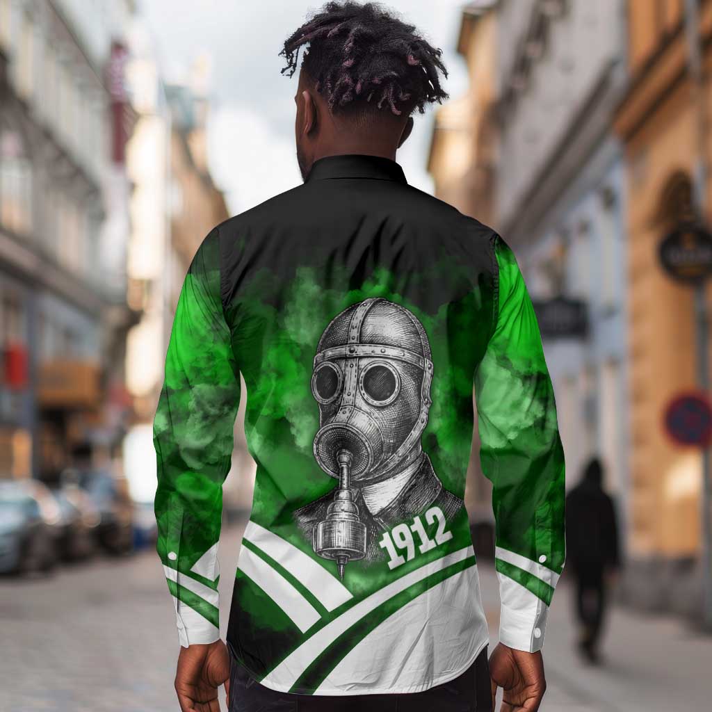 Garrett Morgan Long Sleeve Button Shirt with Gas Mask Invention Illustration, Inventing to Save Lives Quote - Wonder Print Shop