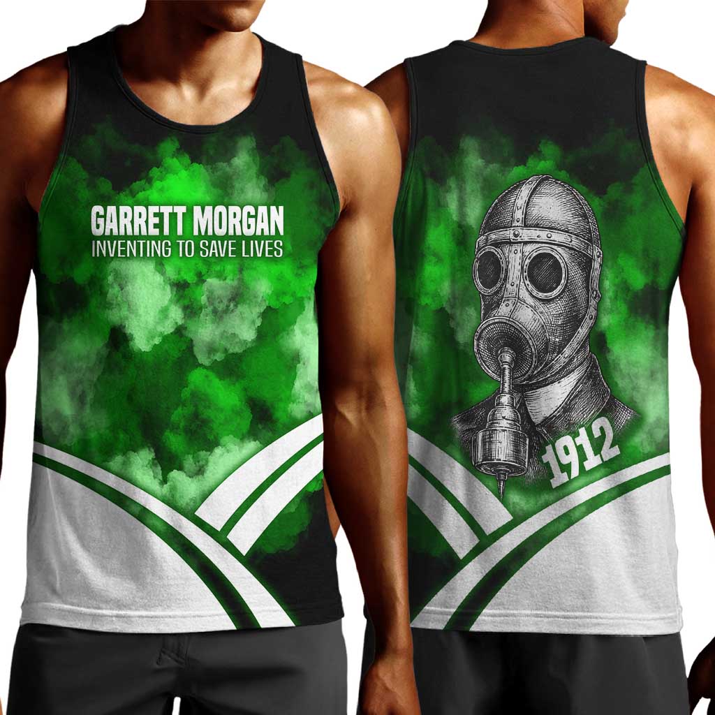 Garrett Morgan Men Tank Top with Gas Mask Invention Illustration, Inventing to Save Lives Quote - Wonder Print Shop