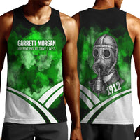 Garrett Morgan Men Tank Top with Gas Mask Invention Illustration, Inventing to Save Lives Quote - Wonder Print Shop
