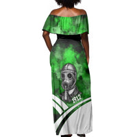 Garrett Morgan Off Shoulder Maxi Dress with Gas Mask Invention Illustration, Inventing to Save Lives Quote - Wonder Print Shop