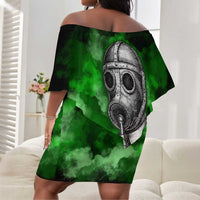 Garrett Morgan Off Shoulder Short Dress with Gas Mask Invention Illustration, Inventing to Save Lives Quote - Wonder Print Shop