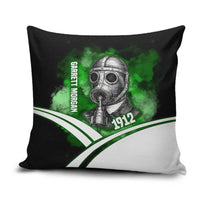 Garrett Morgan Pillow Cover with Gas Mask Invention Illustration, Inventing to Save Lives Quote - Wonder Print Shop