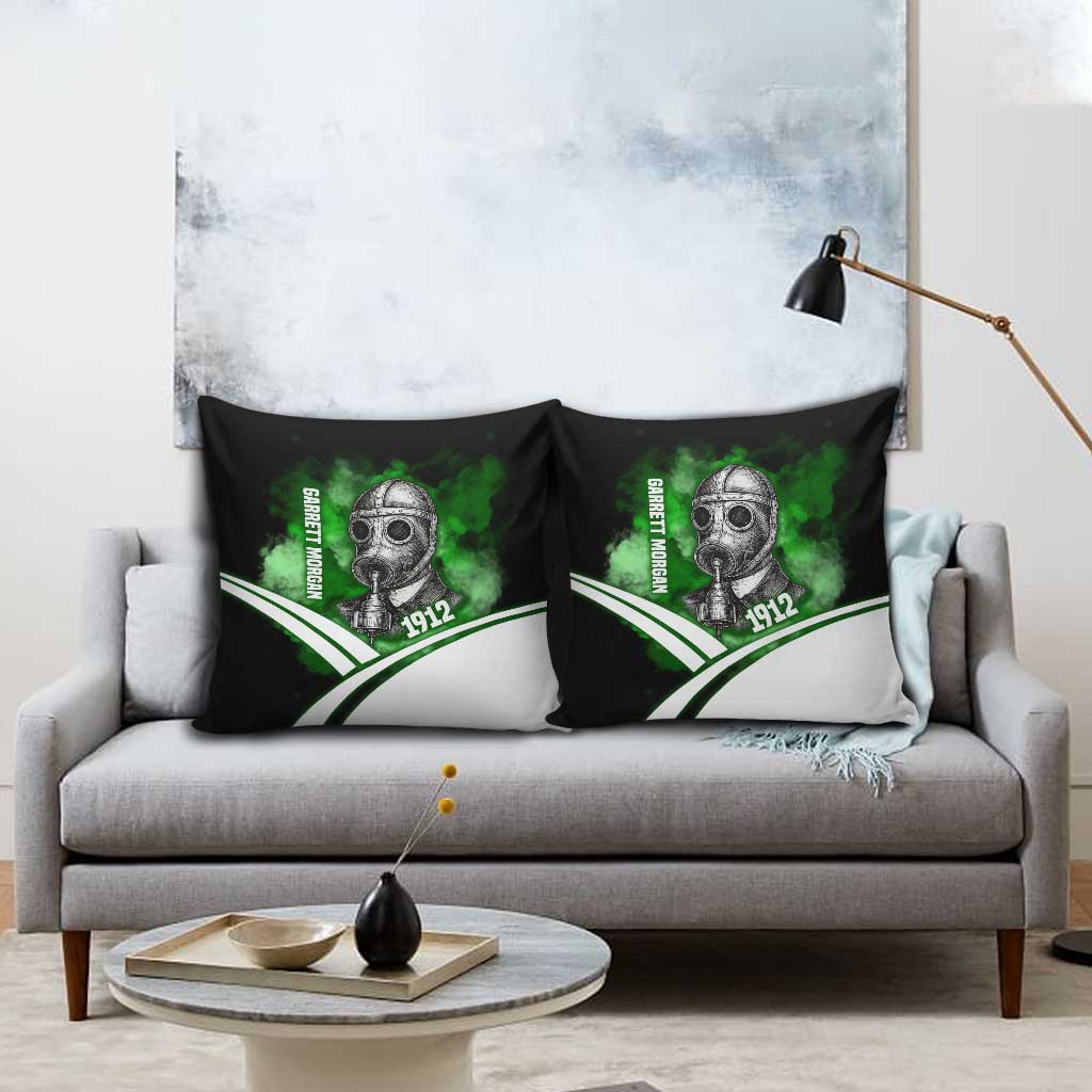 Garrett Morgan Pillow Cover with Gas Mask Invention Illustration, Inventing to Save Lives Quote - Wonder Print Shop