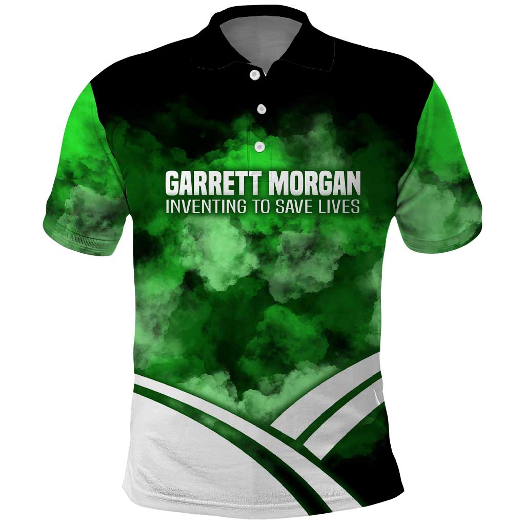 Garrett Morgan Polo Shirt with Gas Mask Invention Illustration, Inventing to Save Lives Quote - undefined