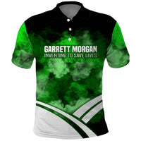 Garrett Morgan Polo Shirt with Gas Mask Invention Illustration, Inventing to Save Lives Quote - undefined
