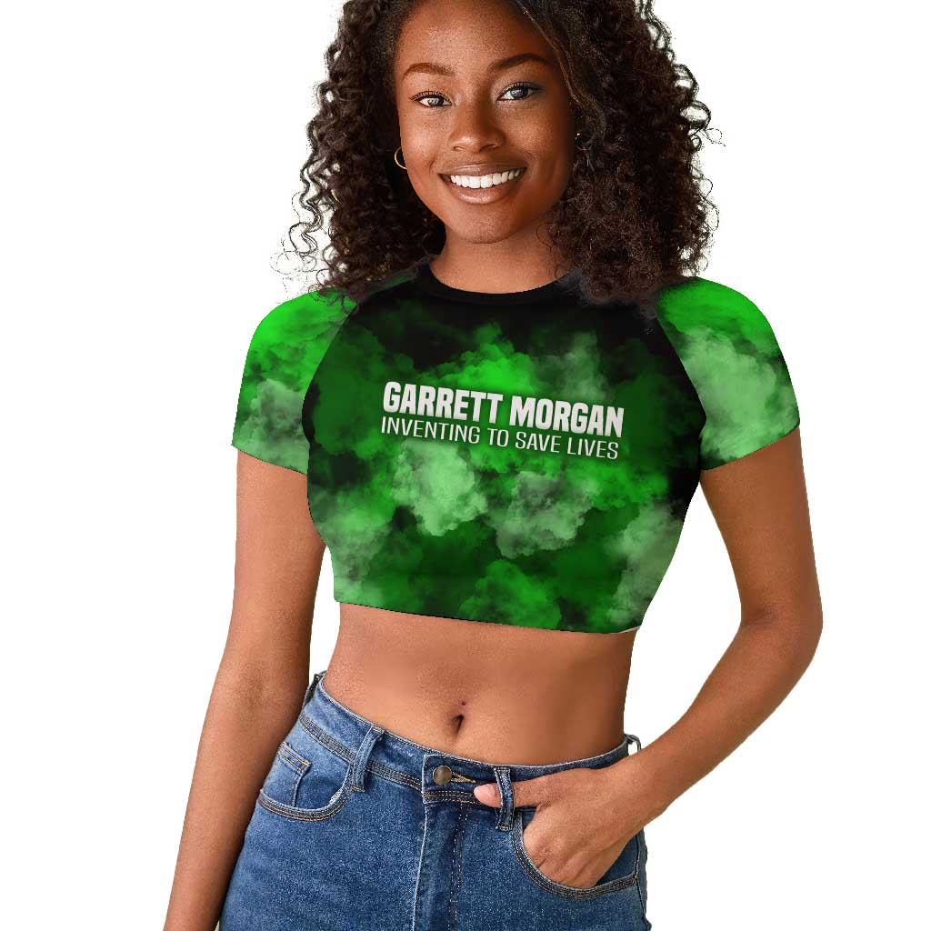 Garrett Morgan Raglan Cropped T shirt with Gas Mask Invention Illustration, Inventing to Save Lives Quote - Wonder Print Shop