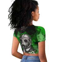 Garrett Morgan Raglan Cropped T shirt with Gas Mask Invention Illustration, Inventing to Save Lives Quote - Wonder Print Shop