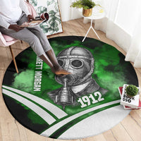 Garrett Morgan Round Carpet with Gas Mask Invention Illustration, Inventing to Save Lives Quote - Wonder Print Shop