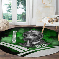 Garrett Morgan Round Carpet with Gas Mask Invention Illustration, Inventing to Save Lives Quote - Wonder Print Shop