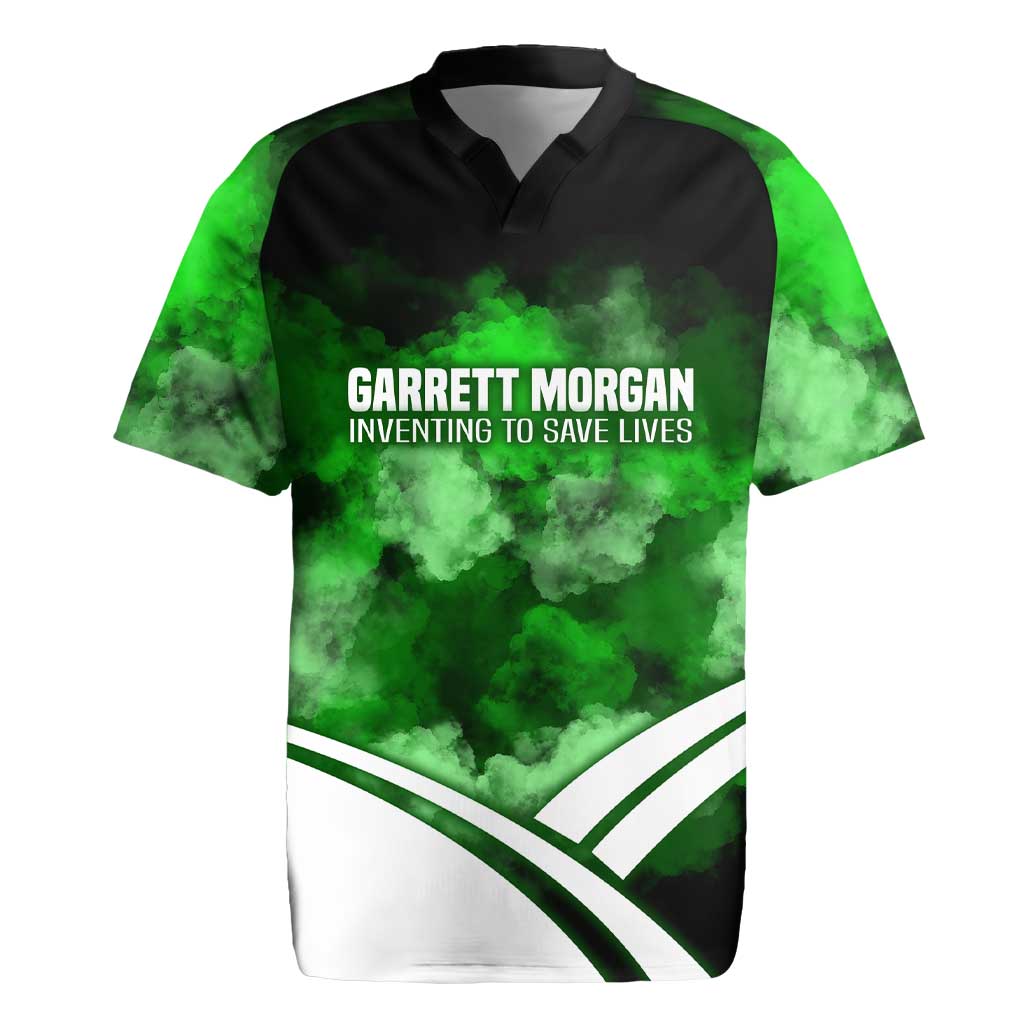 Garrett Morgan Rugby Jersey with Gas Mask Invention Illustration, Inventing to Save Lives Quote - Wonder Print Shop