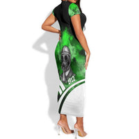 Garrett Morgan Short Sleeve Bodycon Dress with Gas Mask Invention Illustration, Inventing to Save Lives Quote - Wonder Print Shop