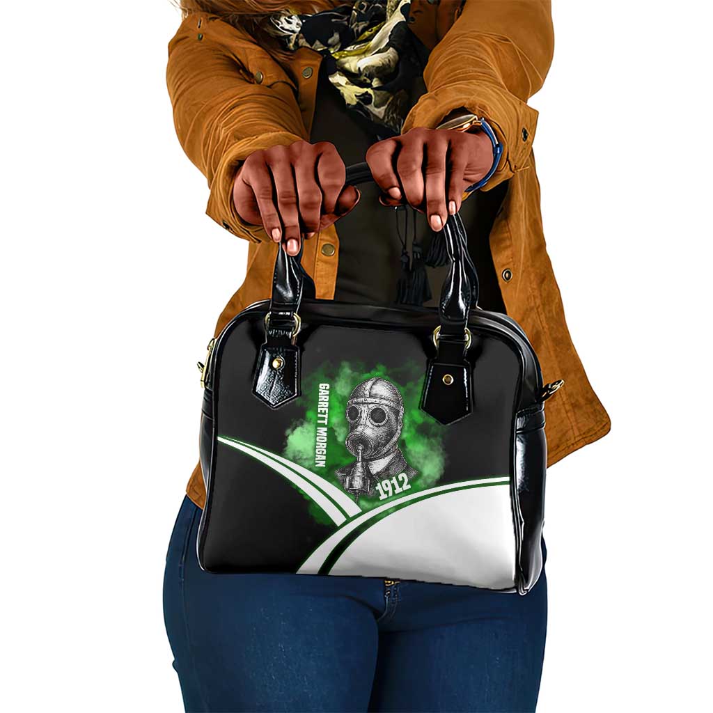 Garrett Morgan Shoulder Handbag with Gas Mask Invention Illustration, Inventing to Save Lives Quote - undefined