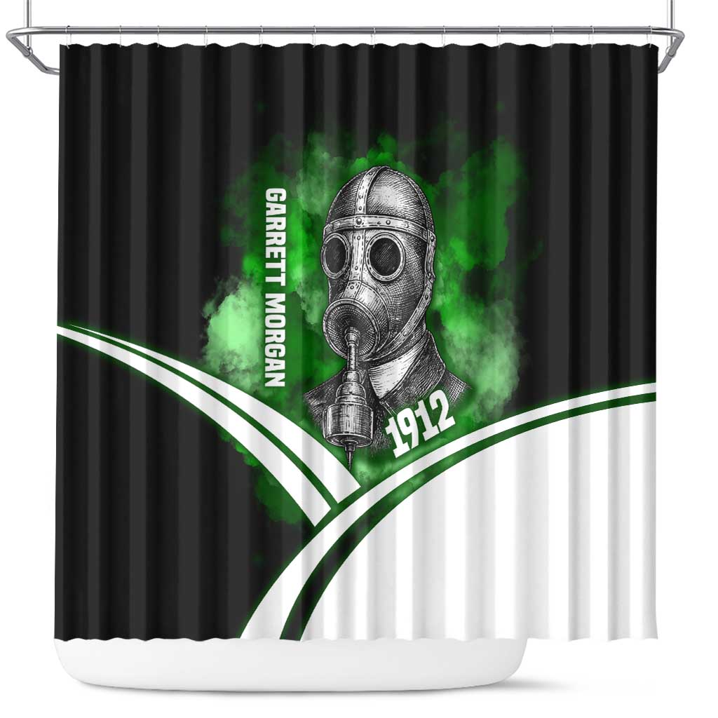 Garrett Morgan Shower Curtain with Gas Mask Invention Illustration, Inventing to Save Lives Quote - Wonder Print Shop