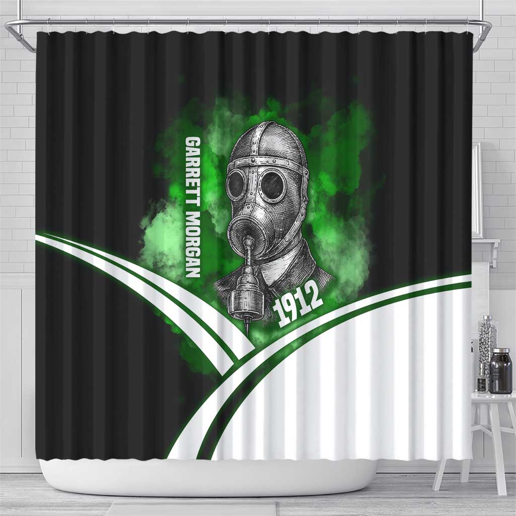 Garrett Morgan Shower Curtain with Gas Mask Invention Illustration, Inventing to Save Lives Quote - Wonder Print Shop