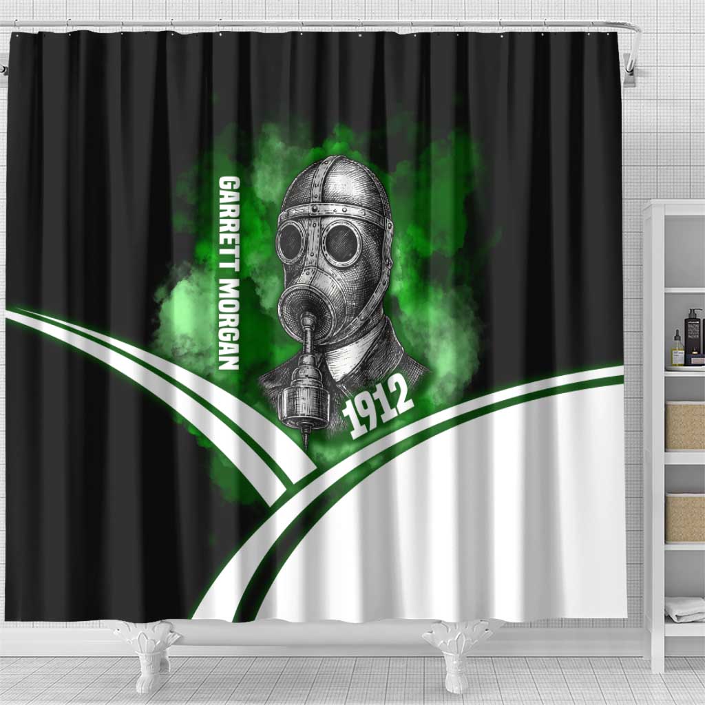 Garrett Morgan Shower Curtain with Gas Mask Invention Illustration, Inventing to Save Lives Quote - Wonder Print Shop