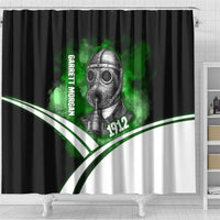 Garrett Morgan Shower Curtain with Gas Mask Invention Illustration, Inventing to Save Lives Quote - Wonder Print Shop