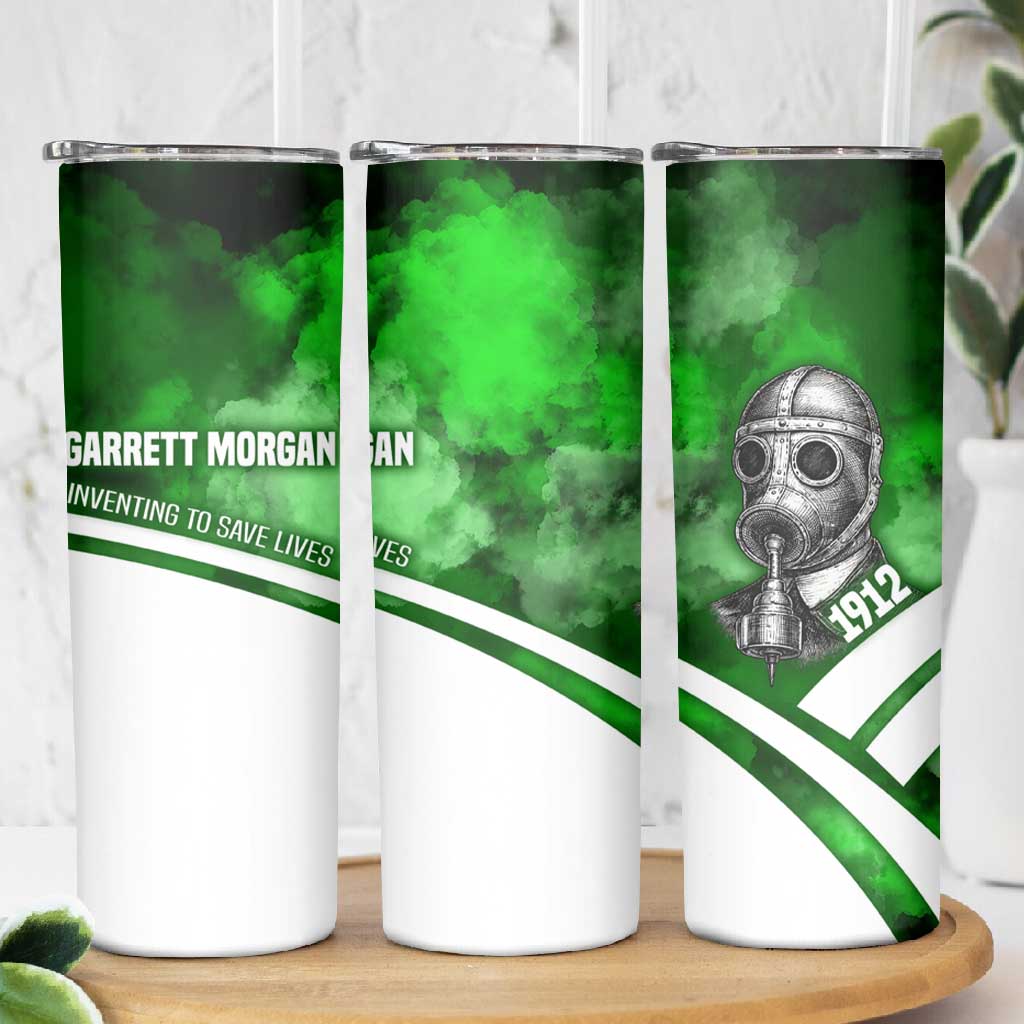 Garrett Morgan Skinny Tumbler with Gas Mask Invention Illustration, Inventing to Save Lives Quote - Wonder Print Shop