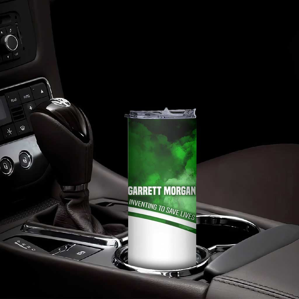 Garrett Morgan Skinny Tumbler with Gas Mask Invention Illustration, Inventing to Save Lives Quote - Wonder Print Shop