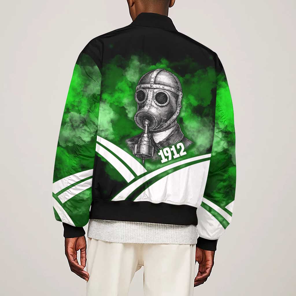 Garrett Morgan Sleeve Zip Bomber Jacket with Gas Mask Invention Illustration, Inventing to Save Lives Quote - Wonder Print Shop