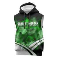 Garrett Morgan Sleeveless Hoodie with Gas Mask Invention Illustration, Inventing to Save Lives Quote - Wonder Print Shop