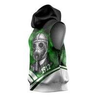 Garrett Morgan Sleeveless Hoodie with Gas Mask Invention Illustration, Inventing to Save Lives Quote - Wonder Print Shop